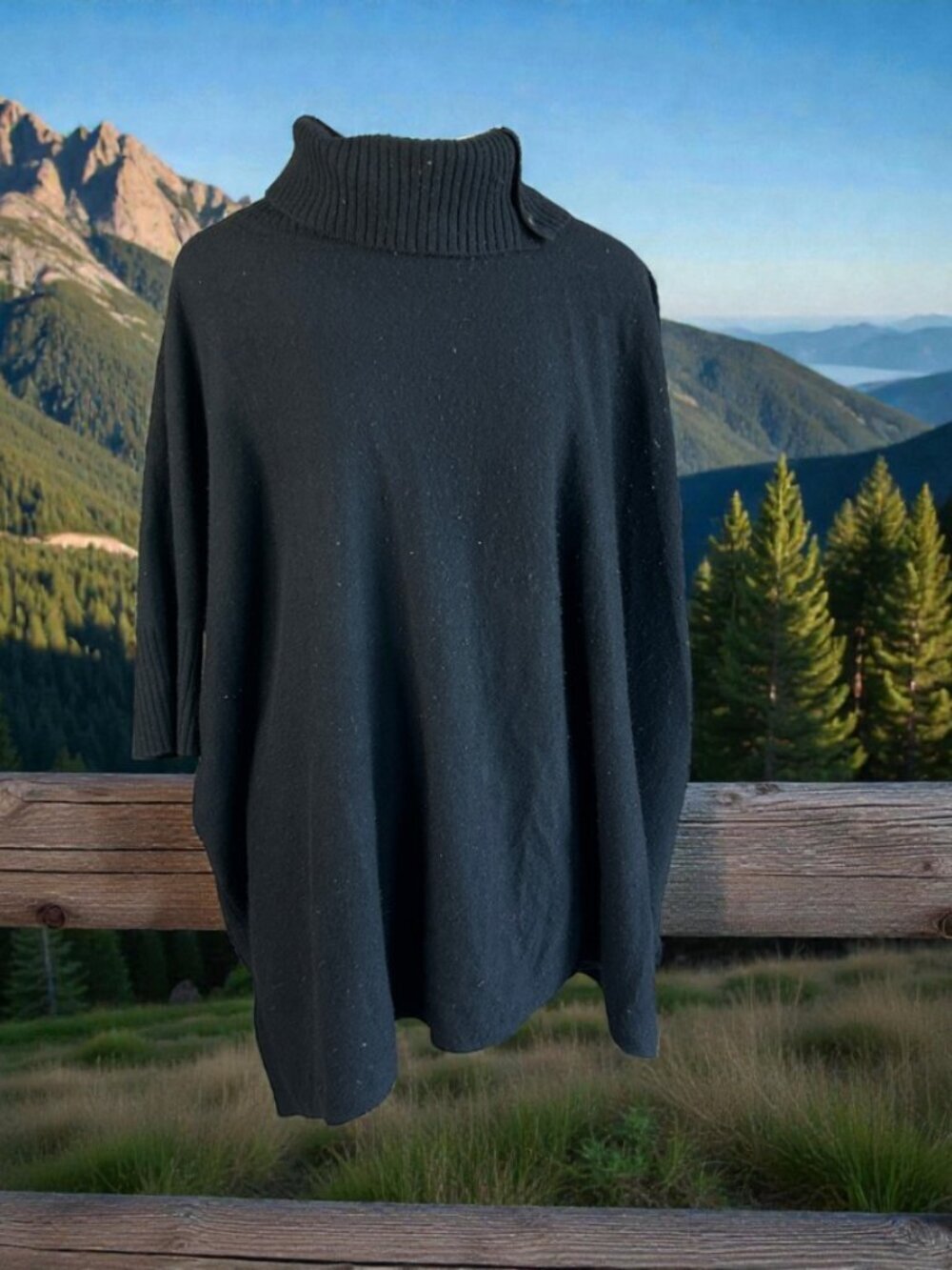 Kinross Cashmere Black Turtleneck Poncho Size 2
